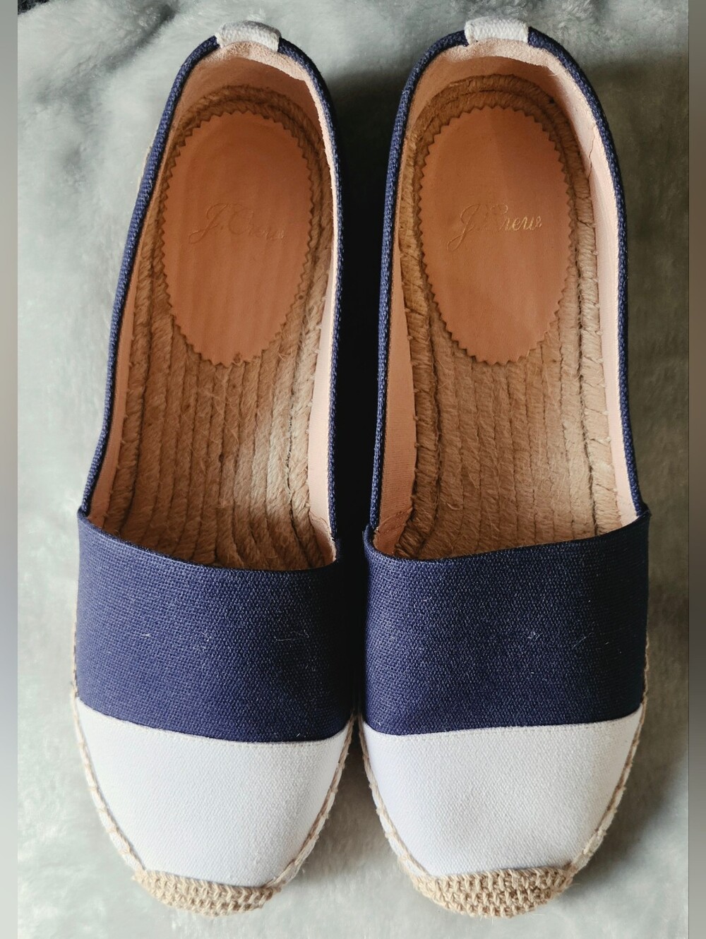 J. Crew Navy and White Canvas Espadrille Flats